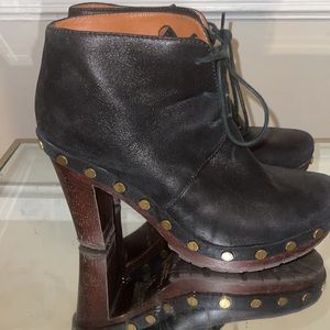 Marc Jacobs Womens Black Leather Lace Up Rivet Wood Platform Clog size 39